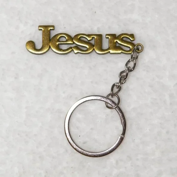 JESUS Bible & Cross Keychain Brushed Gold Metal - Picture 3 of 7